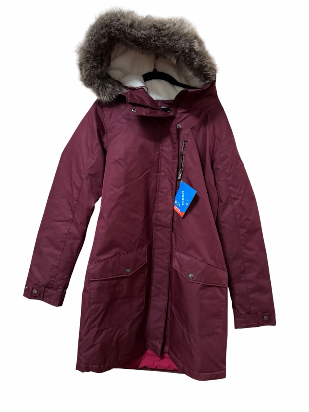 Women’s Burgundy Winter Parka with Faux Fur Hood